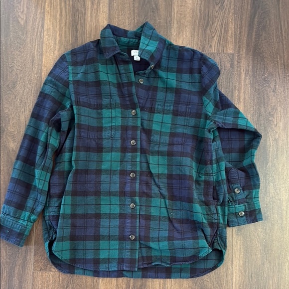 Like New J Crew Blue Green Flannel Button Up Hiking Camping Cozy Small - Picture 1 of 4